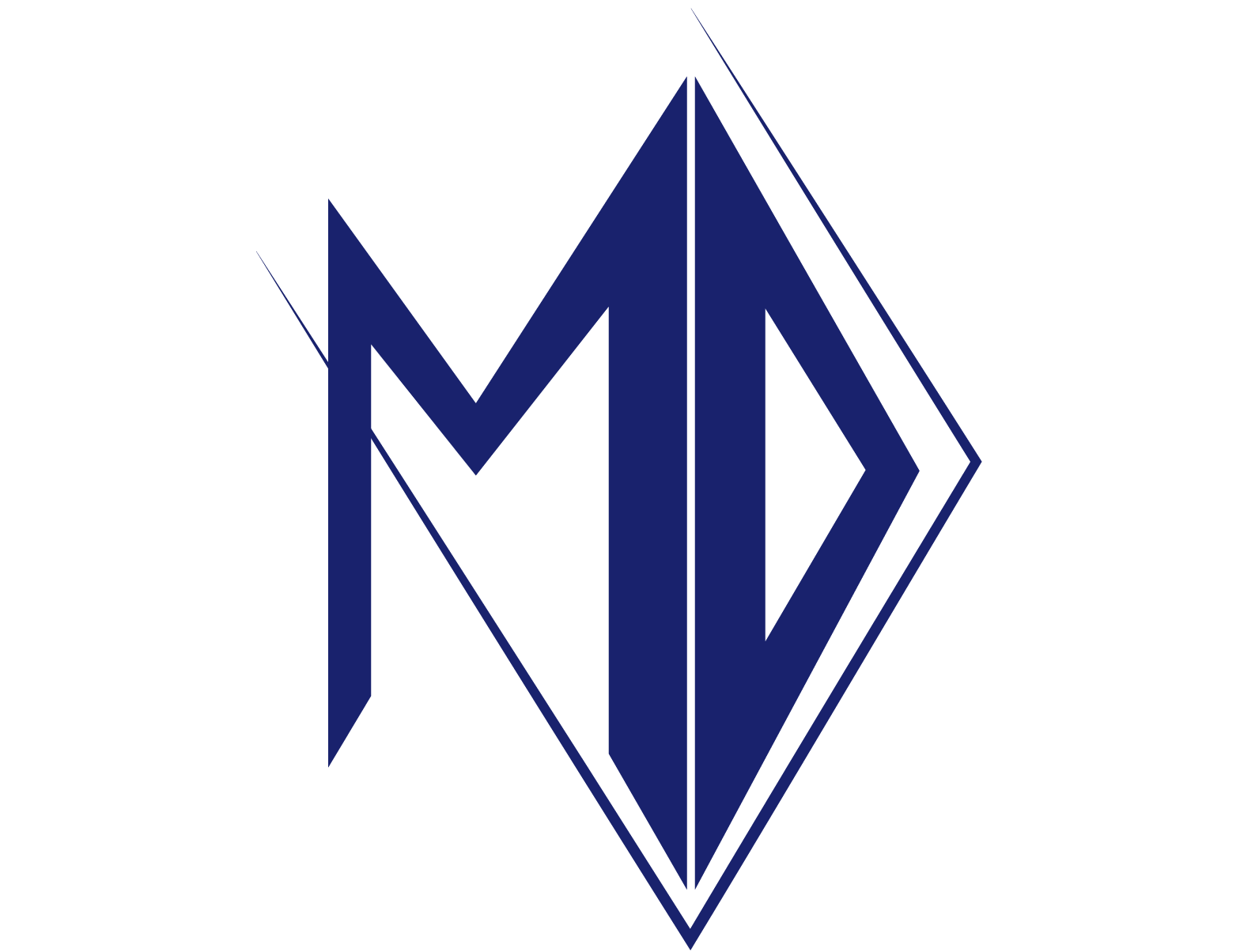 A perspective-effect logo spelled as MD